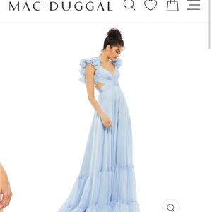 MAC DUGGAL Rosette Chiffon Cutout Empire
Waist Gown in Powder Blue